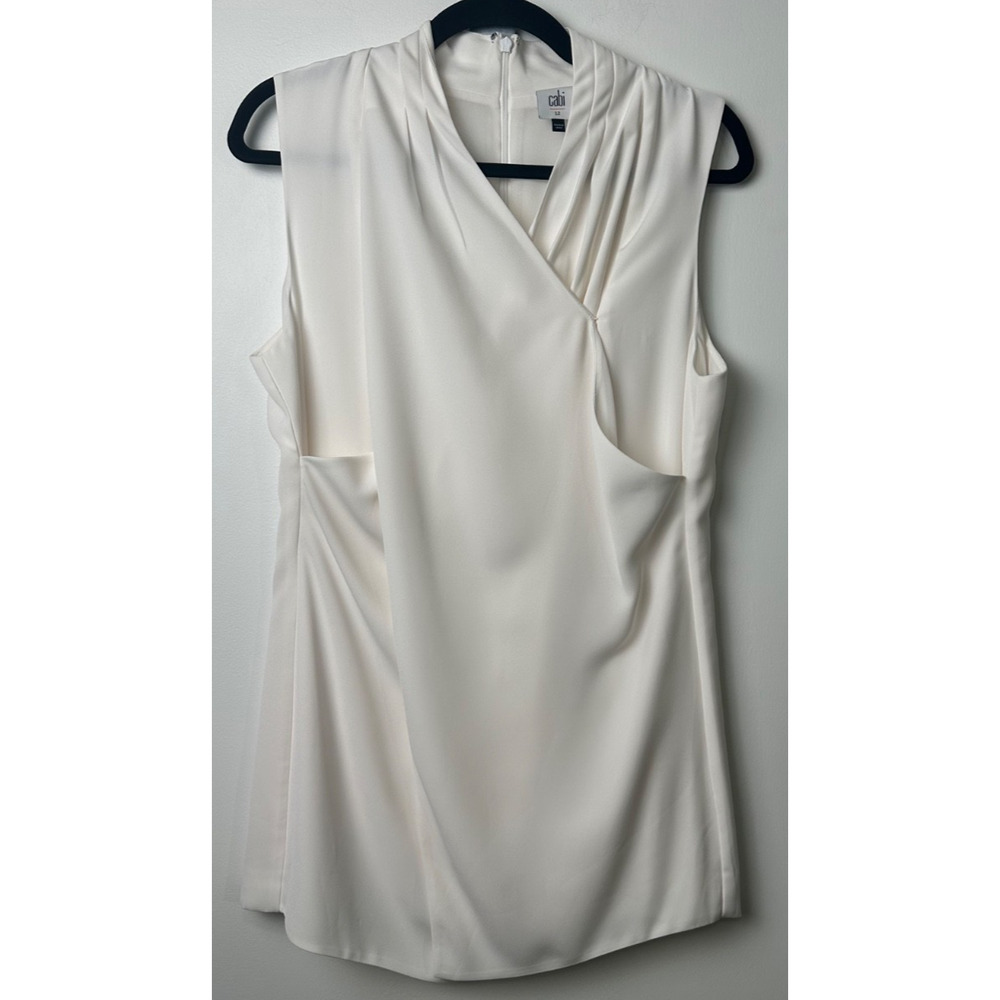 CAbi Size 12 Ivory Wraparound Sleeveless Tunic Top #3259 Womens Blouse Poly D1
